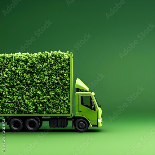 Green Truck Loaded with Lush Green Foliage