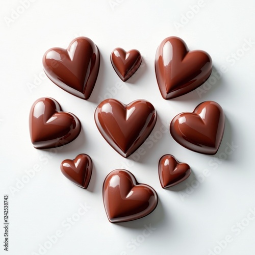 Crisp White Background: HeartShaped Chocolates on Glistening Brown Wax photo