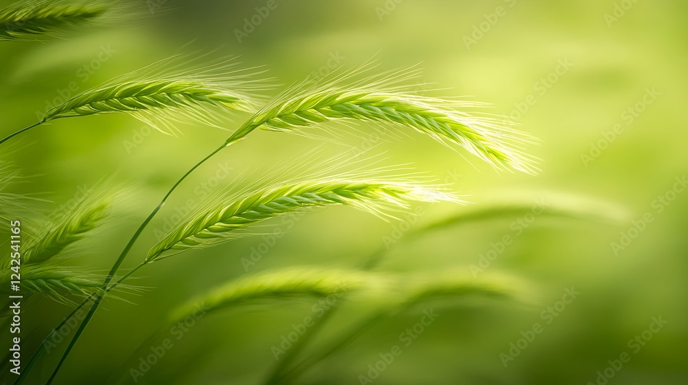 Green Wheat Stalks in Sunlight