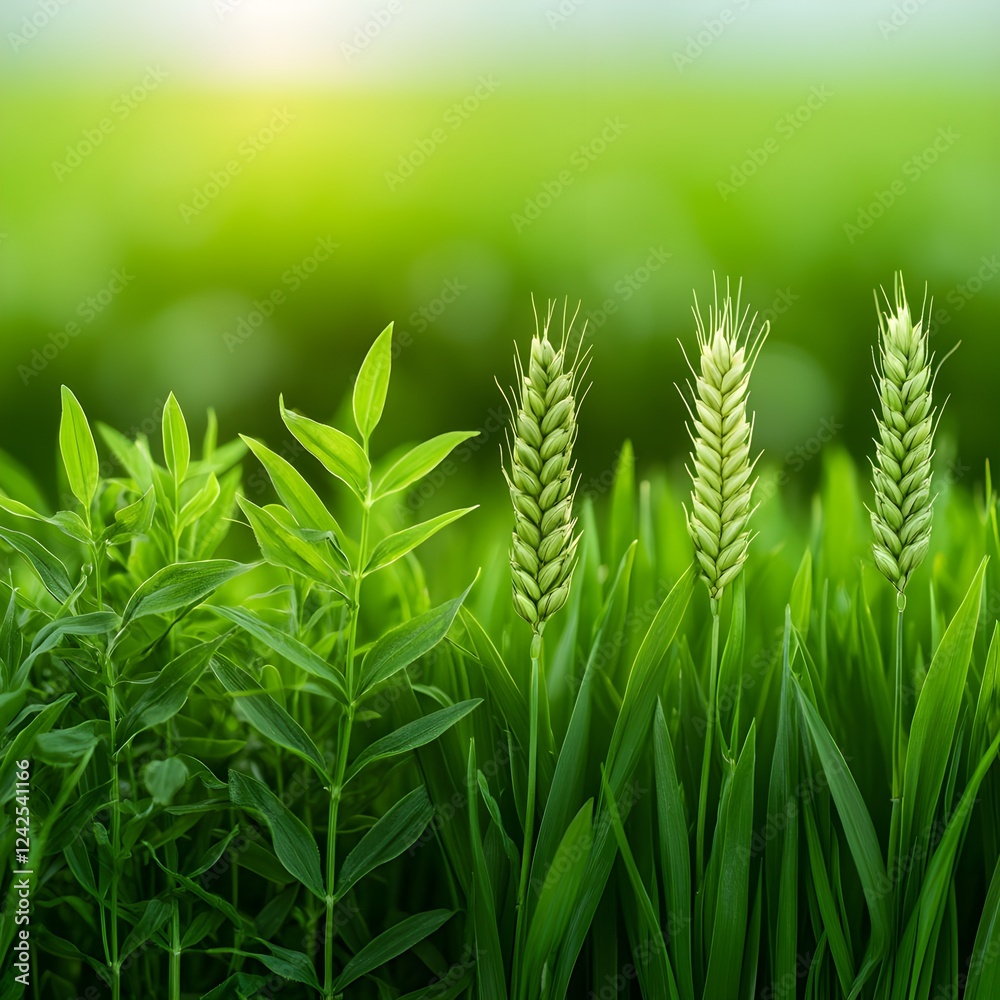 Green Wheat Plants Growing in a Field Green Wheat Plants Growing in a Field