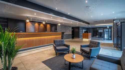Contemporary reception lobby with furniture