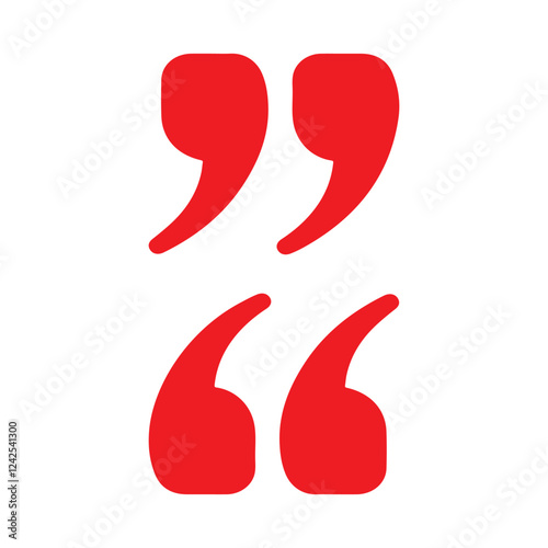 Double red quotation marks icon silhouette vector flat illustration design on white background.