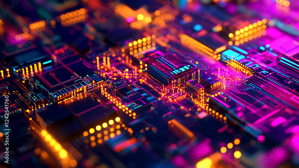 Obraz premium Abstract digital AI technology matrix with complex algorithms and neon-like effects.