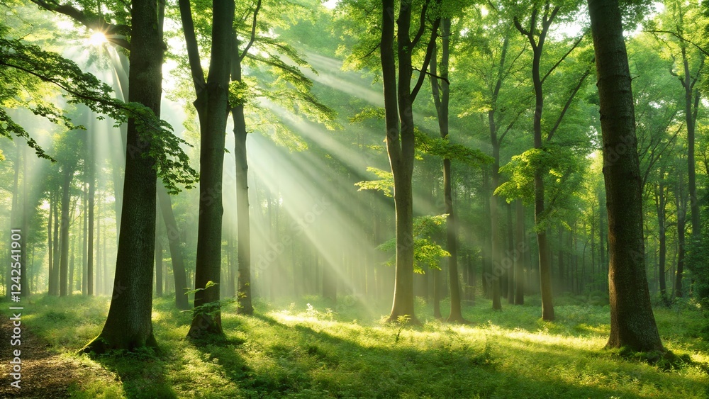 Obraz premium beautiful sunlight in the green forest