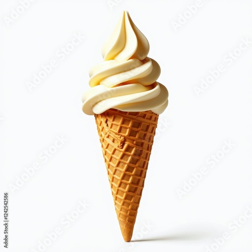 Stark White Background: Isolated Creamy White Ice Cream in a Waffle Cone photo