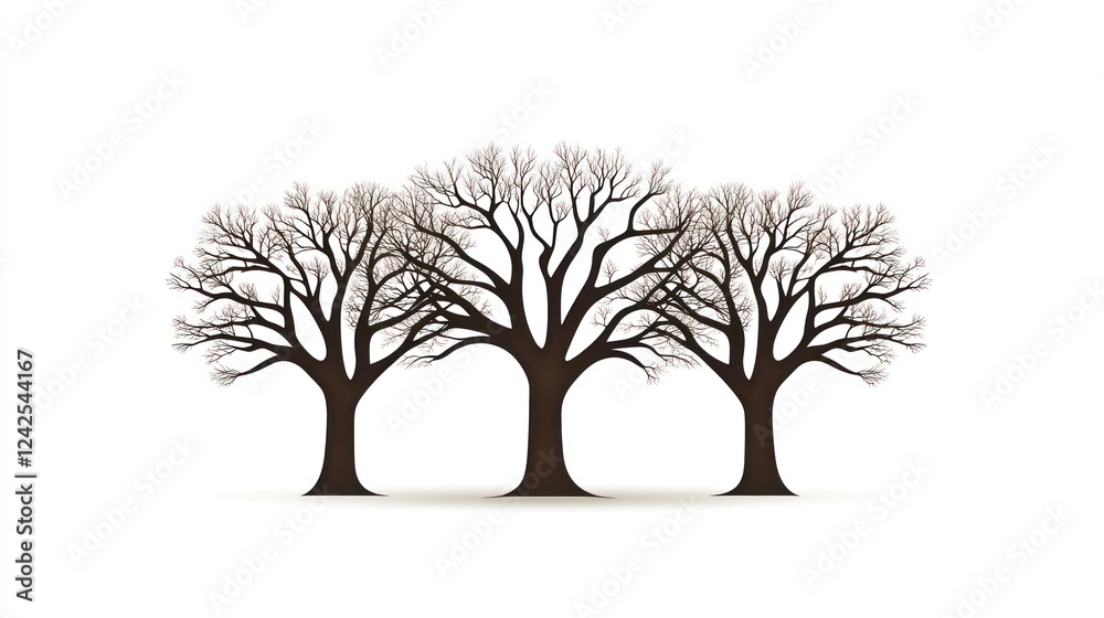 Winter trees, bare branches, white background, nature scene, design element Winter trees, bare branches, white background, nature scene, design element