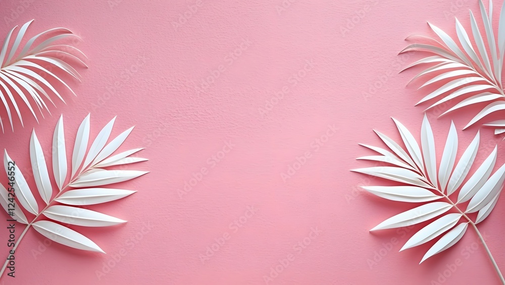 Obraz premium Tropical palm leaf on pink background. Flat lay, top view