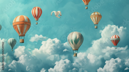 Hot air balloons on blue sky 