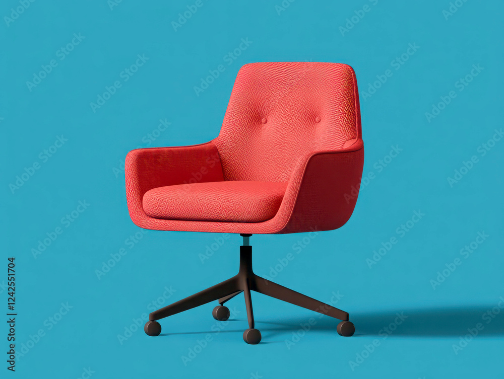 Stylish red office chair against a vibrant blue background.