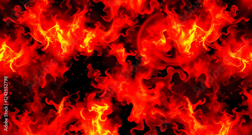 Black dark red orange yellow pattern background. Night sky fire explosion burst flame blaze smoke burning light glow hot. Horror hell evil scary ominous spooky creepy. Design.