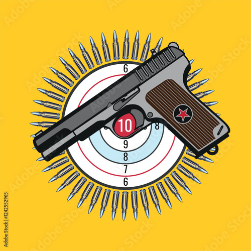 Old soviet Russian pistol TT, World War 2 handgun and Target.. Vector illustration