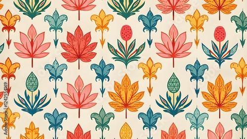 Timeless Lotus Paisley Pattern in Coral, Blue, Yellow & Green