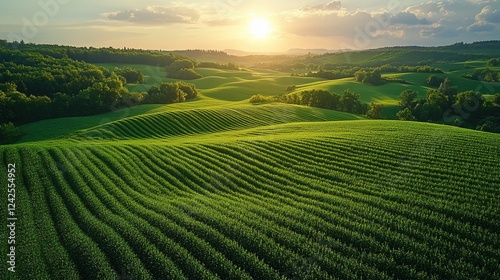 Wallpaper Mural Sunset over rolling green farm fields, aerial view Torontodigital.ca