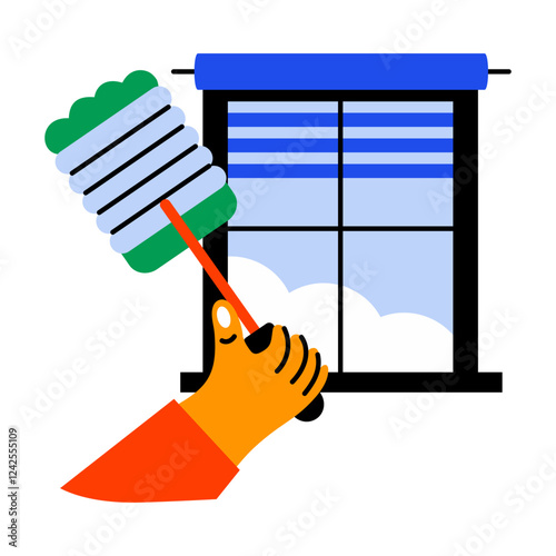 Cleaning blinds with hands icon in flat style
