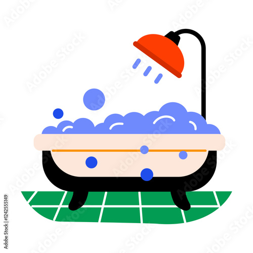 Bathtub with shower icon in flat style 
