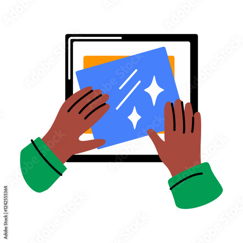 Dusting with hands, flat style icon
