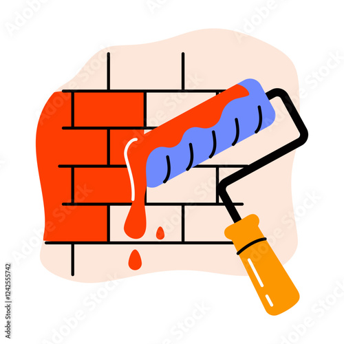 Wall paint roller icon in flat style 
