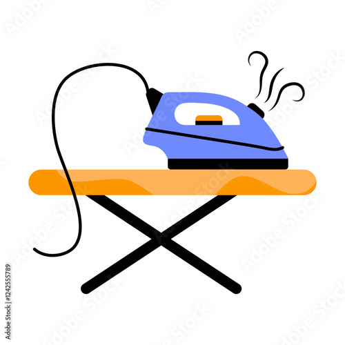 A flat style icon of steam iron 
