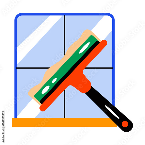 Cleaning window with wiper, flat style icon 
