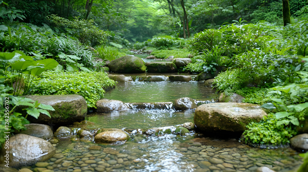Serene stream flows through lush garden (1) Serene stream flows through lush garden (1)