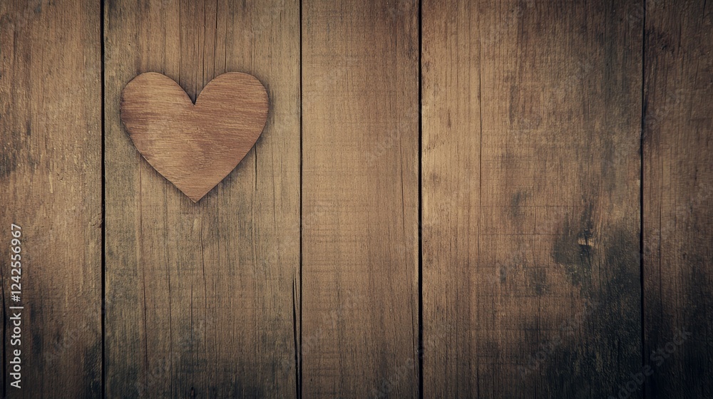 Rustic Wooden Background with Heart Shaped Decoration
