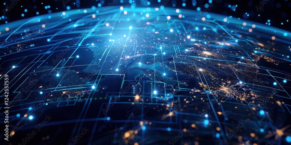 Obraz premium Global Network Visualization: A Digital World Map