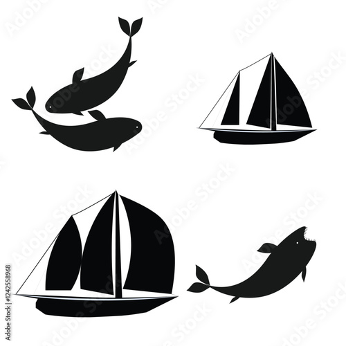 Fish and ship vector file.
