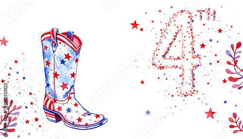 Patriotic Cowboy Boot and 4th of July Stars Design