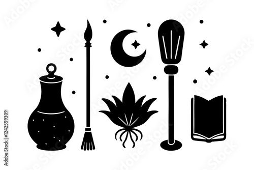 Bewitched Elements Set – Mystical Witchcraft Line Art & Vector Illustration