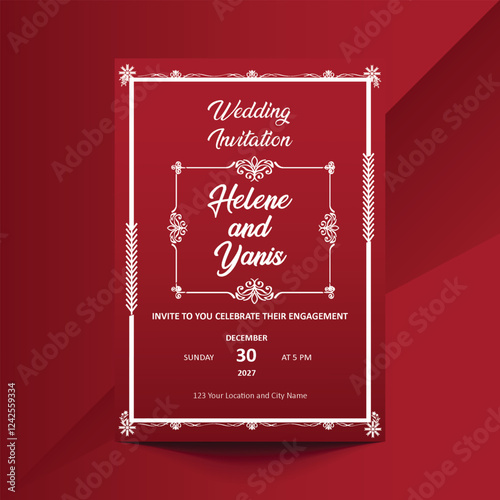  Elegant wedding invitation template featuring a vibrant red background, perfect for a romantic celebration photo