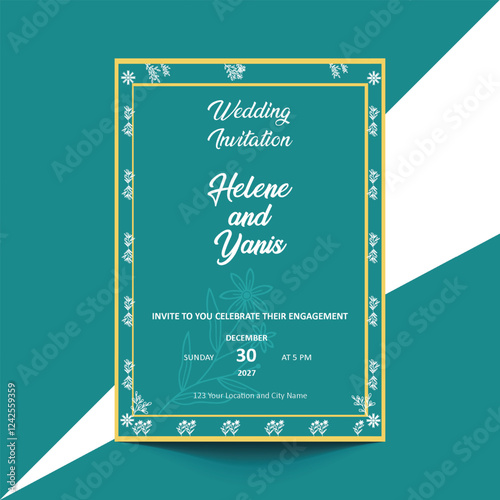 Elegant wedding invitation template featuring a lush green background, perfect for a romantic celebration.