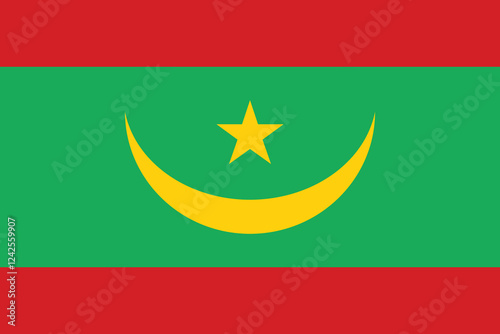 Flag of Mauritania. Flag icon. Standard color. Standard size. A rectangular flag. Computer illustration. Digital illustration. Vector illustration.