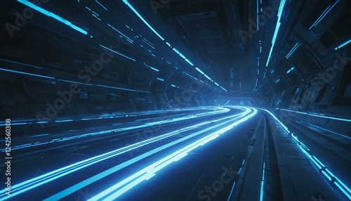 night traffic in the city A sci-fi data stream with glowing blue light trails.
