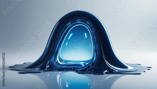 A futuristic blue liquid shape with light reflections.
