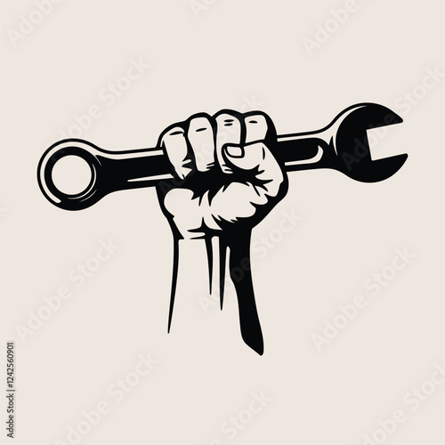 Hand Holding Wrench Silhouette Illustration