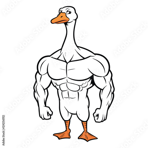 Muscular Goose Cartoon Flexing Strong Arms