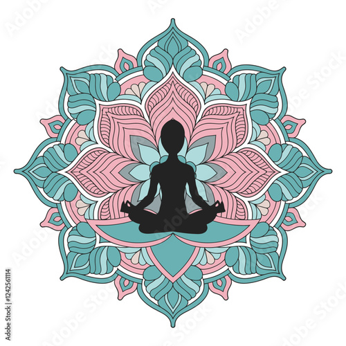 Meditation Silhouette with Mandala Illustration