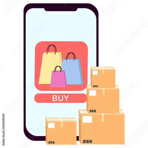 Online Shopping on Smartphone with Delivery Packages. Online Store on Phone Screen with Parcel Packages