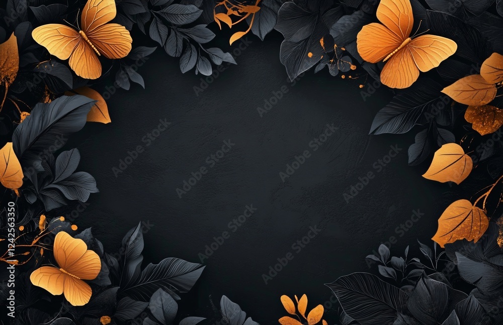 A serene dark foliage background with contrasting golden-orange butterflies, ideal for Black History Month posts, elegant event invitations, or nature-themed designs. A serene dark foliage background with contrasting golden-orange butterflies, ideal for Black History Month posts, elegant event invitations, or nature-themed designs.
