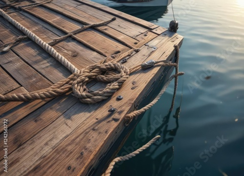 Wooden dock with rope securing a boat to its cleat under the surface, wooden, rope, moorings photo