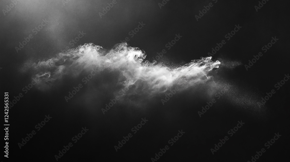 Obraz premium White Smoke Rising and Swirling, Creating a Dramatic and Ethereal Cloud-Like Texture soft, textured white smoke puff gently spreading, isolated against a dark background