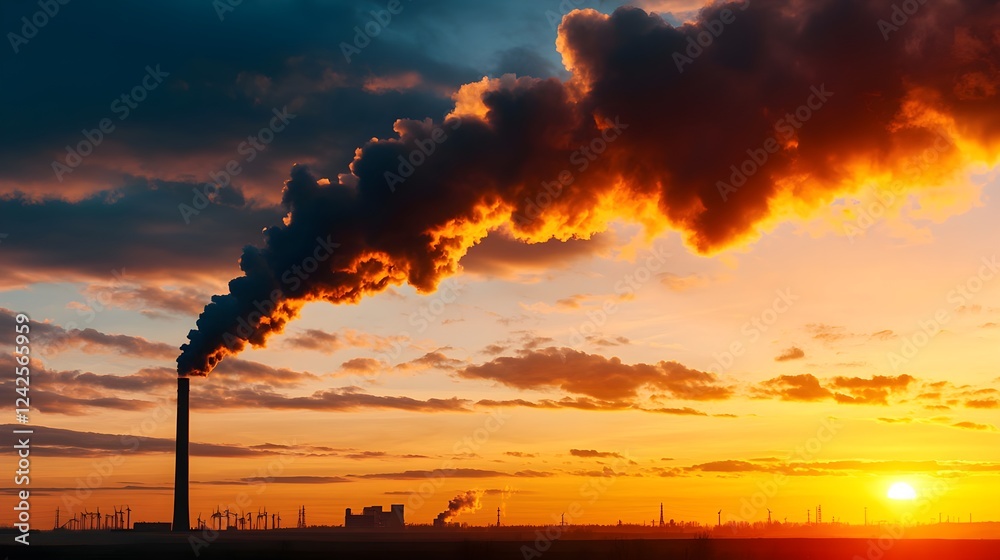 Obraz premium Industrial Smoke at Sunset