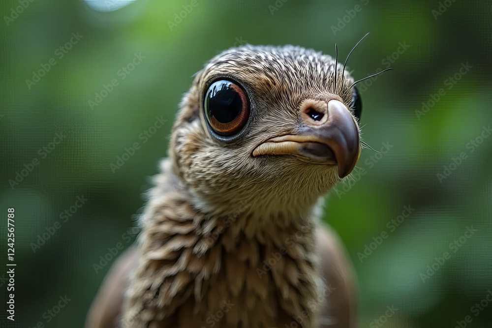 close up of bird with large eyes and detailed feathers, showcasing its unique features and expression close up of bird with large eyes and detailed feathers, showcasing its unique features and expression