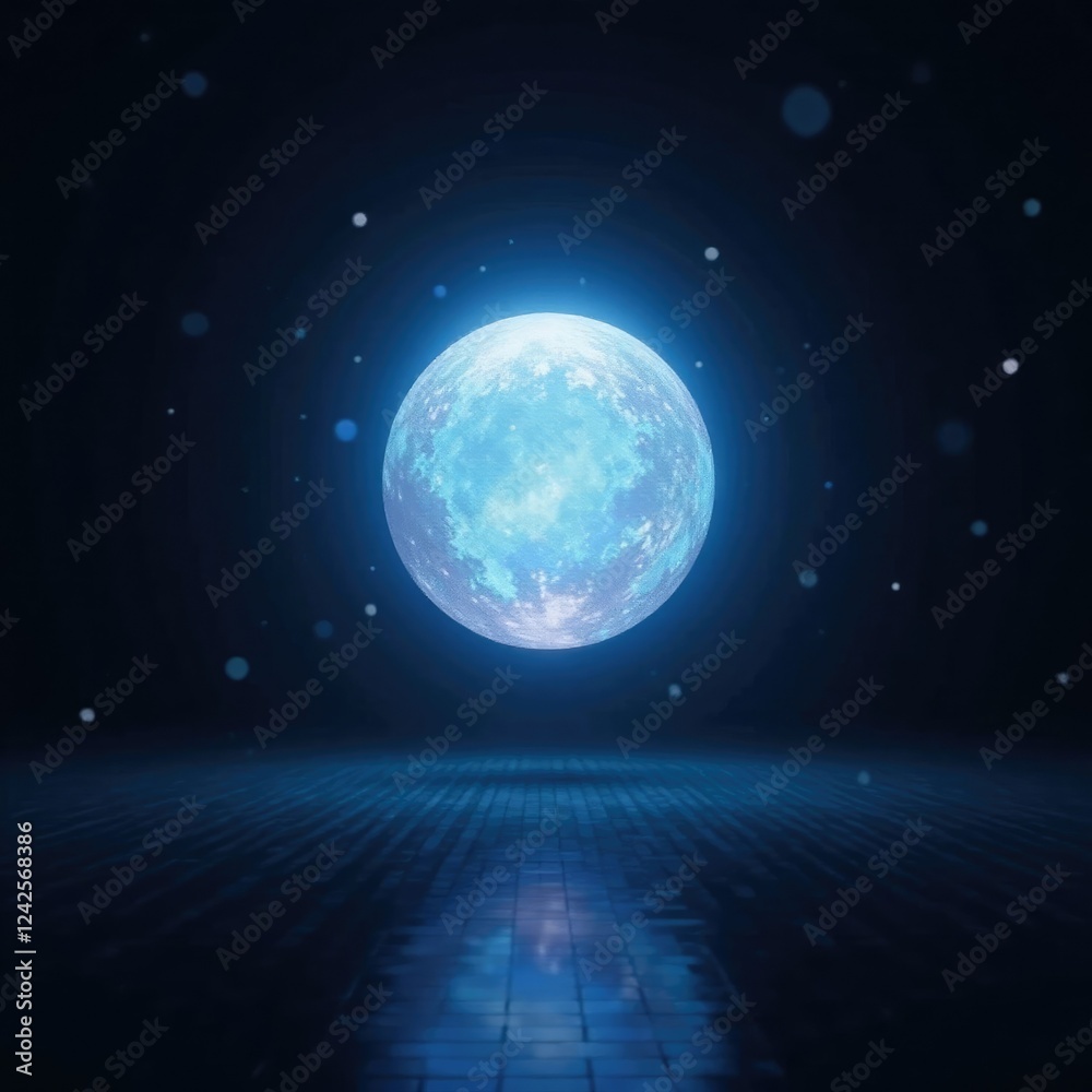 Fototapeta premium A solitary orb suspended in darkness emits ethereal light, glow, luminous
