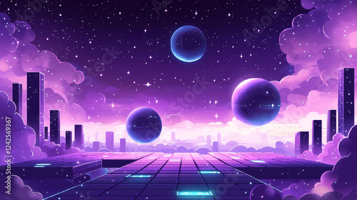 A Cosmic Pixel Art Space Nebula with floating asteroids and glowing stars, vibrant purple and blue hues, Space Pixel Art Background, space and planet pixel art, Pixel Art 80s game style background