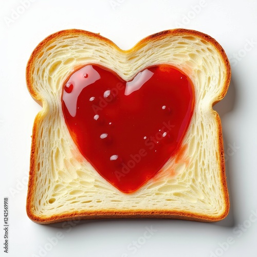 Slice of HeartShaped Jam Spread on White Bread Against Isolated White Background photo