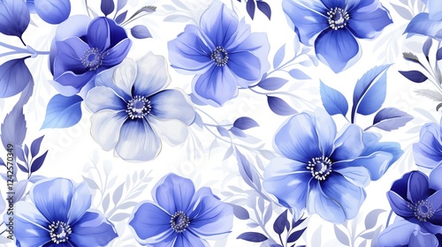 Wallpaper Mural 3D isometric colorful seamless summer pattern featuring indigo watercolor flowers, isolated on a white background, lively and artistic design Torontodigital.ca