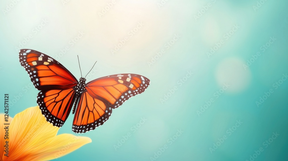 Fototapeta premium Beautiful Monarch Butterfly on Bright Flower Petal