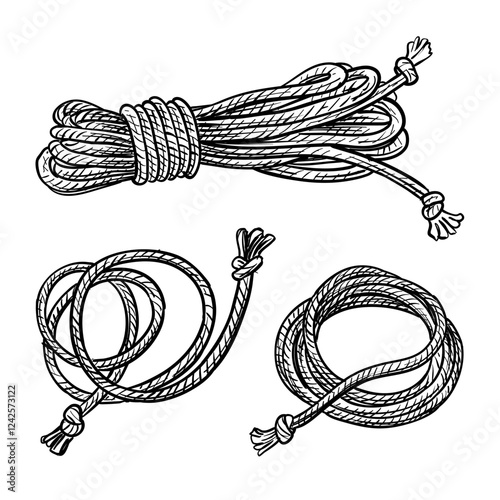 lasso rope vector line art hand drawn illustration set collection