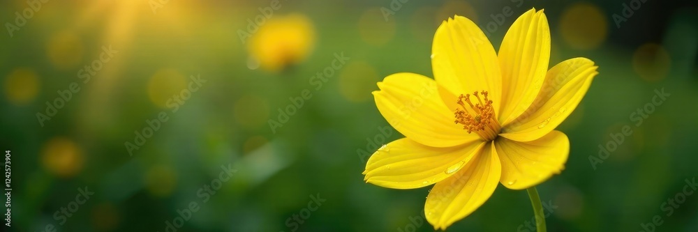 Yellow petals of a blooming flower with water droplets, flowers, spring Yellow petals of a blooming flower with water droplets, flowers, spring